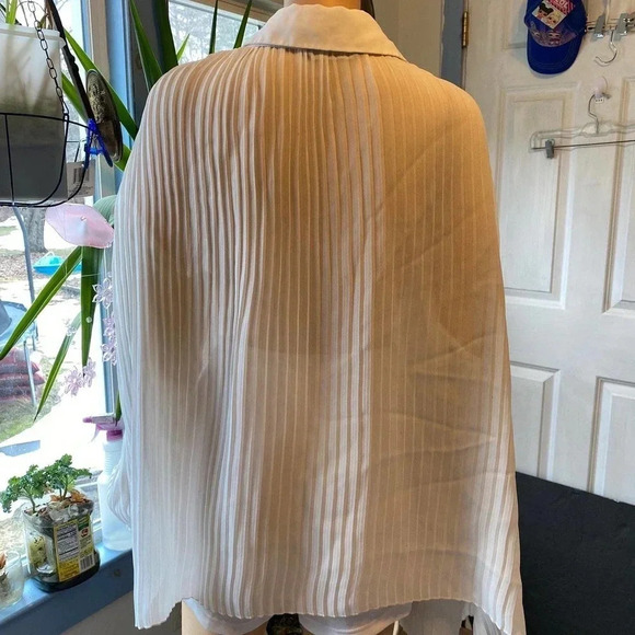 VTG Essence Mesh Pleated White Slip Button Down Shirt Women Size 3X/26 Fairy - Picture 6 of 7